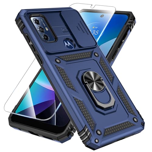 SunStory for Motorola Moto G Play 2023 & Pure & Power 2022 Case with HD Screen Protector & Slide Camera Cover & Kickstand, Military-Grade Phone Case (Kickstand Blue)