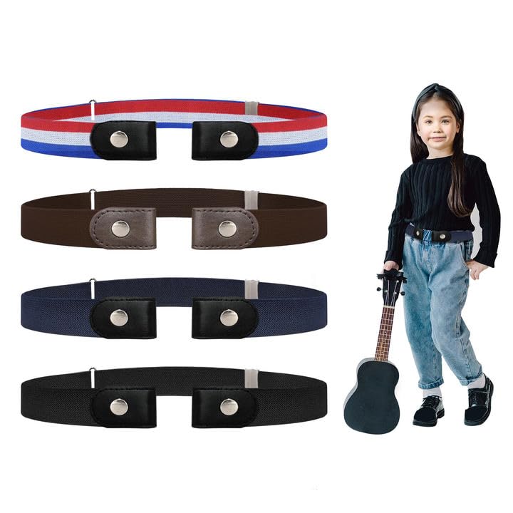 EUPSIIU 4 Stück Elastischer Gürtel für Jungen Mädchen Unisex Verstellbar Stretchgürtel Ohne Schnalle Unsichtbare Buckless Gürtel Elastischer Gürtel Stretchgürtel für Jeans, Bis zu 75cm (4 Farben)