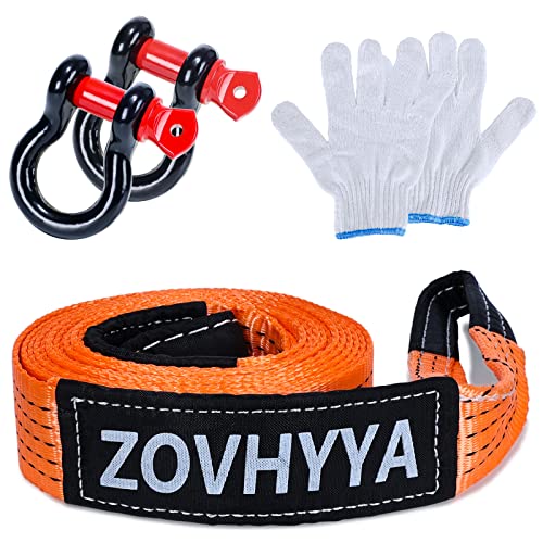 ZOVHYYA Cuerdas de Remolque Recuperación 5M x 5CM 10T Correa de Remolque de Coche Resistencia con Dos Ganchos Gruesos en Forma de U Guantes de PU y Toallas de Limpieza de Doble Cara