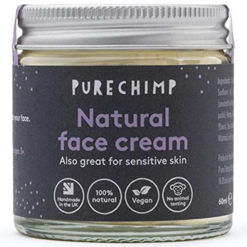 PureChimp Natural Face Cream 2.1oz (60m) l Recyclable Glass + Aluminium Lid - Jojoba & Sea Buckthorn - Vegan - Alcohol & Palm Oil Free For Sensitive Skin