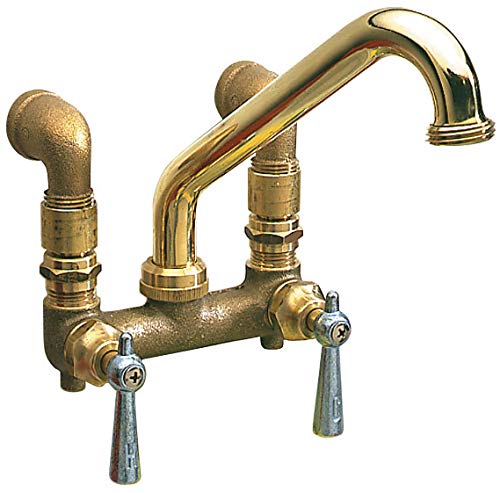 Plumb Craft Two Handle Laundry and Utility Faucet with Wall or Sink Mount Installation Options, Polished Brass - Thumbnail 2