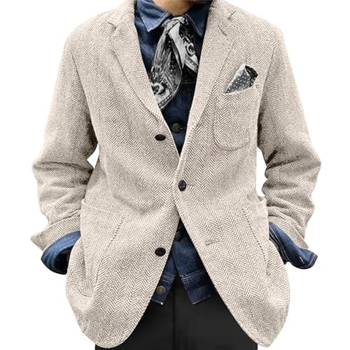 Mens Herringbone Suit Blazer Retro Vintage Slim Fit Tweed Jacket Three Button Chic Sport Coat Wedding4