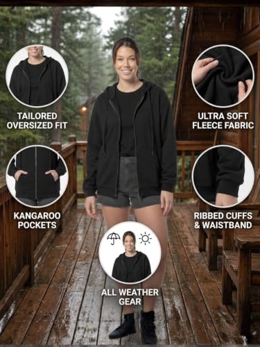 Image of Women's Fleece Fabric Zipper Hooded Jacket Loose Fit /Oversized, Drawstring | Plus Size Also Available