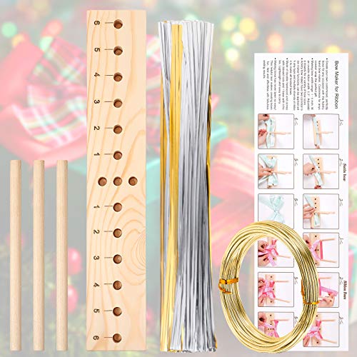 Mudder Bow Maker For Ribbon For Wreath Wooden Bow Making Tool With Bow Wire And Twist Tie For Creating Present Bows Hair Bows Corsages Christmas Wreaths Various Crafts Holiday Party Decorations Supplies thumb #1