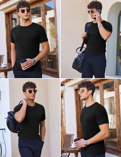 Ekouaer Men's Knit T-Shirts Short Sleeve Casual Ribbed Shirts Lightweight Crewneck Tees Stretchy Undershirts S-XXL3