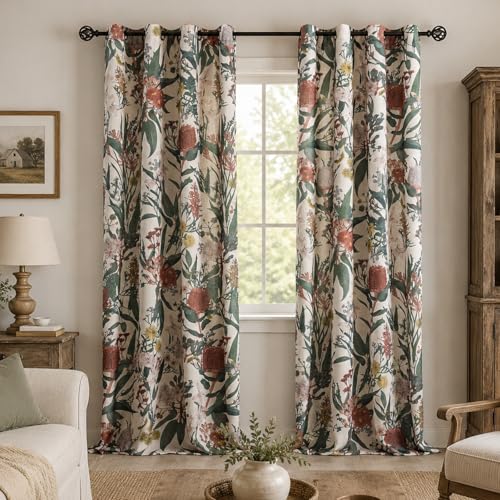 Image of ALIGOGO Patterned Curtains 90 Inches Long - Cottagecore Floral Boho Curtains for Living Room, Country Grommet Art Decor Protea Cabin Pretty Flowered Drapes for Sliding Door 2 Panels, 50 inch W x 90 inch L