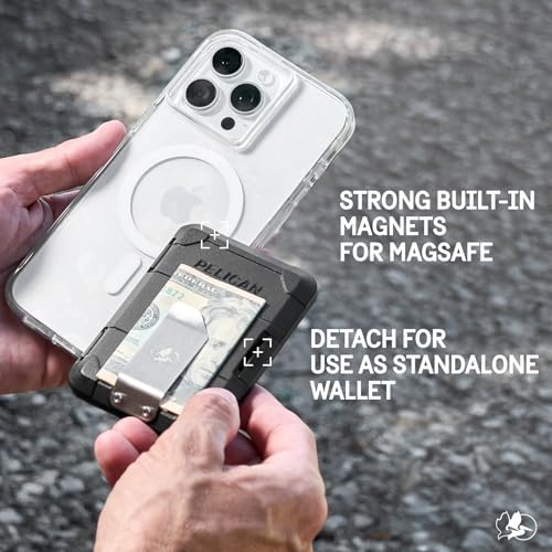 Image of Pelican Magnetic Money Clip Wallet - RFID Blocking Card Holder - Black | Heavy Duty MIL-STD Snap-on MagSafe Wallet for iPhone -Detachable Magnetic Card Holder for iPhone 17 Pro Max /16 /15 /14 /Pixel 10