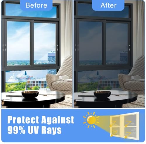 Image of CREON Window Black Sheet Vinyl Film for Privacy Home,Bathroom-Kitchen Window Glass Tint One Way Mirror Effect,Decorative Black Shine Glass Waterproof&Scratch Proof Window Film(20X55 in)-Self-Adhesive