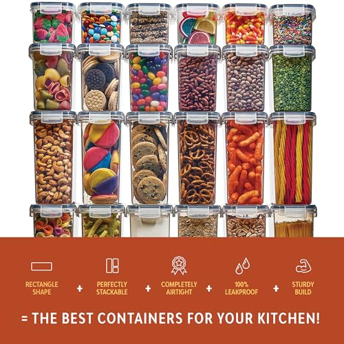 24 Pack Airtight Food Storage Container Set - BPA Free Clear Plastic Kitchen and Pantry Organization Canisters with Durable Lids for Cereal, Dry Food Flour & Sugar - Labels, Marker & Spoon Set - Thumbnail 6