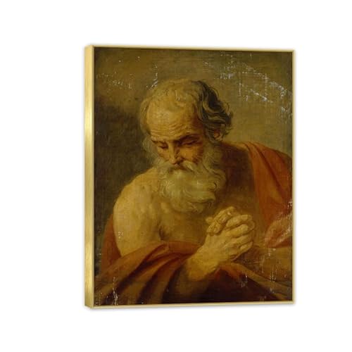 MYCGGDGH Guido Reni Canvas Print Wall Art Saint Jerome Famous Giclee Art Religious Paintings Artwork Picture Poster Wall Decor for Living Room Offices Church 40x30cm(16x12in) Gold frame