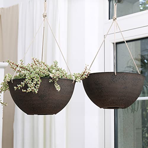 La Jolie Muse Large Hanging Planters - 13 Inch Flower Pots Outdoor Indoor, Hanging Garden Planters Set Of 2, New Iron Color #TOP4