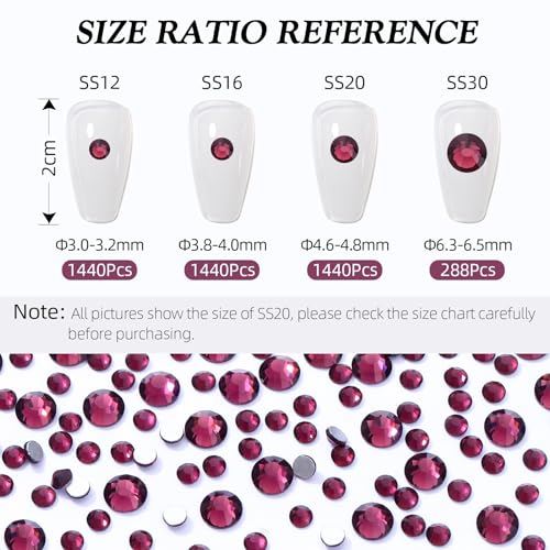 Image of Purple Flatback Rhinestones, Glass Rhinestones for Nail Art and Craft, Glue Fix, Loose Crystal Gemstones(Purple, SS16, 1440pcs, 3.8-4.0mm)