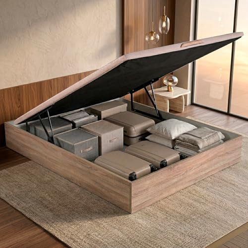 ROYAL SLEEP Canapé Abatible de Madera | 160x190 | Montaje y Retirada de Usado Incluido | Gran Capacidad | Tapa 3D Transpirable | 32 cm | Color Natural | Space Bed