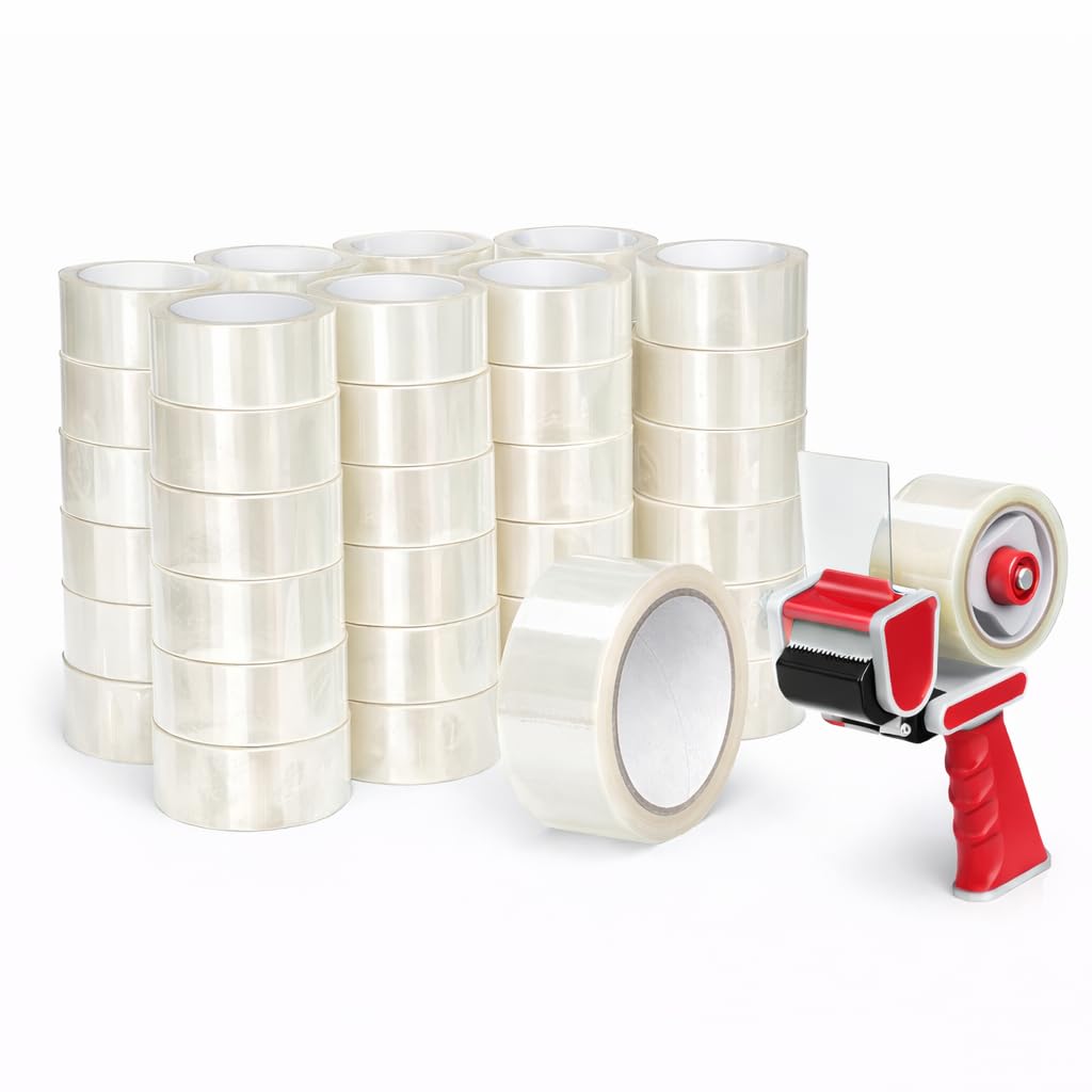 Ruban Adhésif Emballage Transparent 50 mm x 66 m – Lot de 30 Rouleaux + Dévidoir Offert – Adhésif Polypropylène 42 microns – Ruban Adhésif pour Cartons, Déménagement, Colis, Stockage et Expédition