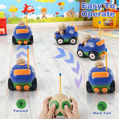 Image of 2-Pack RC Dinosaur Cars for Kids - Remote Control Dinosaur Toy Cars with Music and Lights, Birthday Gift Toy for Boys Ages 2 3 4 5 Year Old and Toddlers 18+ Months