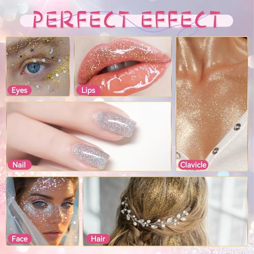 Vigorder Roll-on Body Glitter, Long-Lasting Holographic Face Glitter Makeup Gel for Hair, Nails & Face Paint, Festival Rave Accessories, Party Concert Mermaid Shimmer (Gold)