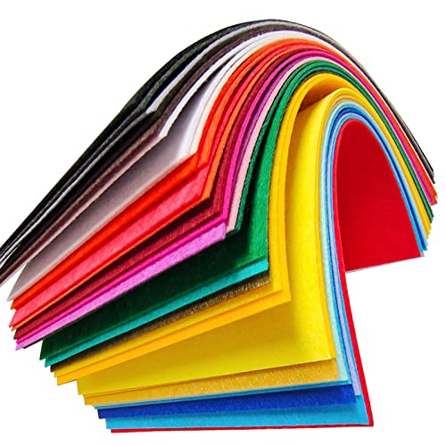 Jtnohx Tela de Fieltro para Manualidades, 32 Piezas Hojas de Fieltro Rígido de 1mm, 17.78×28.7cm Tela de Color para Costura y Fiestas Decoraciones(32 Colores)