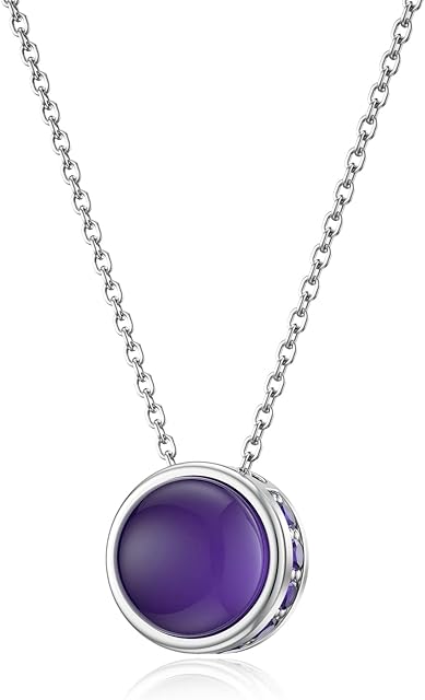 LANBEIDE Birthstone Necklace 925 Sterling Silver Round Gemstone Pendant Necklace Birthday Jewelry Gift for Women