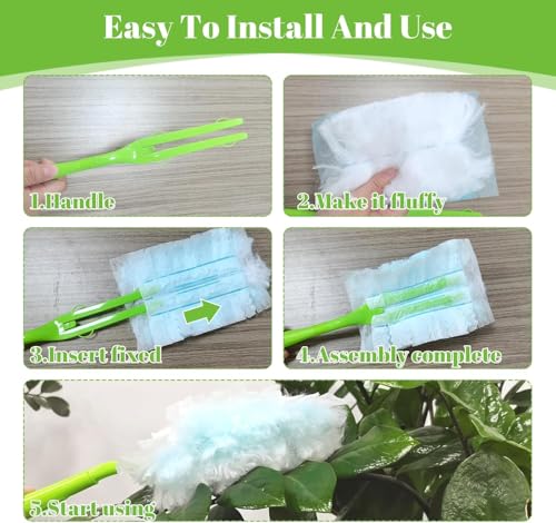 Image of 80 PCS Disposable Dusters Refills with 4 Short Handle,for Home Office Blinds Ceiling Fans Furniture Multi-Surface Dusting (Blue,80 Duster Refills+4 Short Handle)
