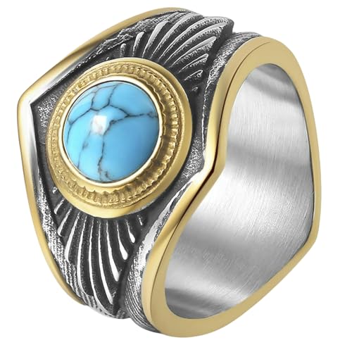 Chevalière turquoise en acier inoxydable pour homme de style indien