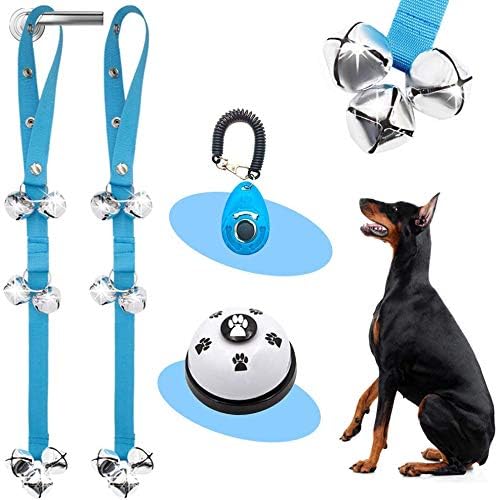 Supet 4 Pack Dog Doorbells Premium Dog Potty Training Bells and Dog Training Clicker Adjustable Dog Bells for Dog Door Knob, Puppy…