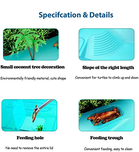 Image of Pawing Turtle Aquarium Tank, Reptile Habitat, Terrapin Lake, Basking, Swimming, Breeding, Hibernation, Feeding, Platform for Tortoise, Crayfish Crab (2 Feet, Blue)