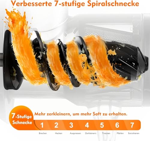 Image of AMZCHEF Juice Extractor - Fruit and Vegetable Juice Extractor - BPA Free Cold Juicer with 2 Cups and Brush - Reverse Chew Function to Prevent Blocks - Bright Orange