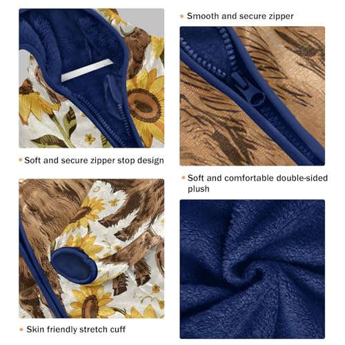 Brown Cows and Yellow Flowers Toddler Fleece Jacket Girl Boys Hooded Fleece Jacket Coat Warm Outwear Zip-up 3-10T3