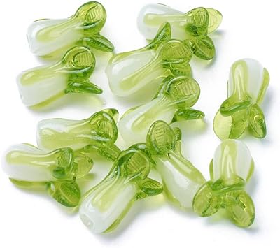 LiQunSweet 10 Pcs Handmade Lampwork Glass Loose Beads Spacer Food Vegetable Green Cabbage Beads for Jewelry Making DIY Craft Bracelet