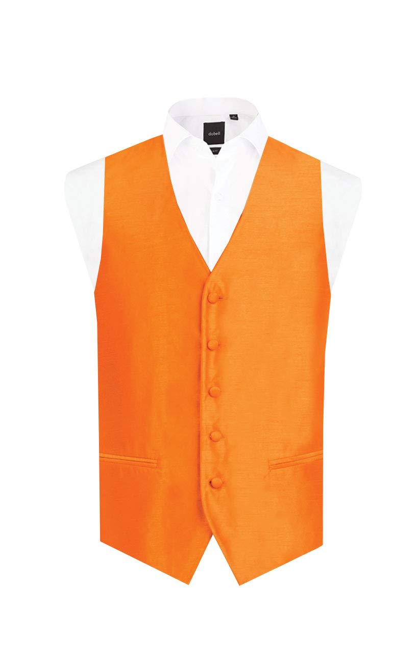 Dobell Mens Orange Waistcoat Regular Fit Dupion 5 Button-XL (46-48in)
