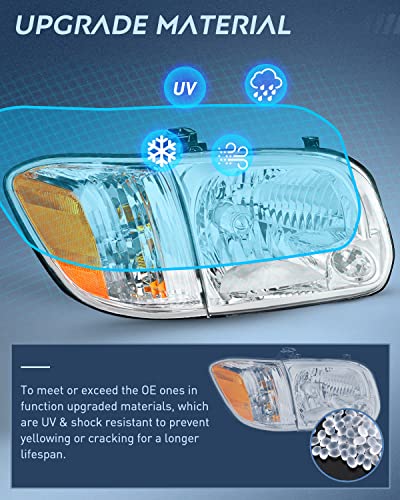 Image of Nilight Headlight Assembly for 2005 2006 Toyota Tundra 4 Door Double Crew Cab 2007 Sequoia Pickup Replacement Chrome Housing Amber Reflector Driver and Passenger Side