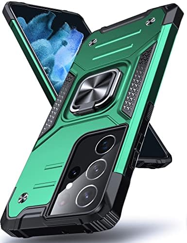 DASFOND Galaxy S21 Ultra 5G Case, Military Grade Shockproof Protective Phone Case Cover with Enhanced Metal Ring Kickstand [Support Magnet Mount] Compatible with Samsung Galaxy S21 Ultra, Red