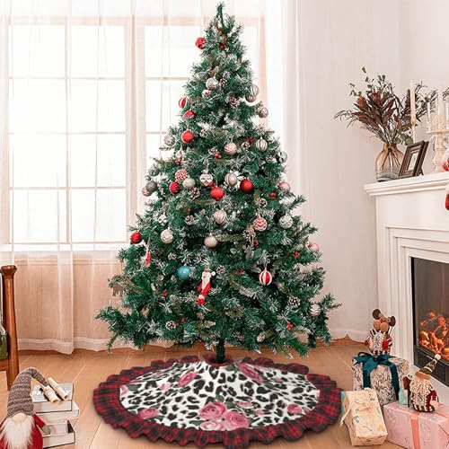 Tapis pour sapin de Noël imprimé léopard rose, l'accessoire de décoration festive idéal