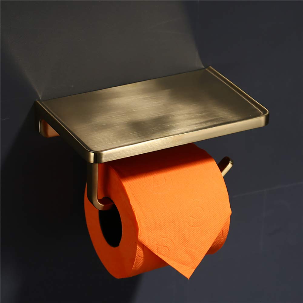 Portarrollos para Papel Higiénico de Pared con Teléfono Estante Aleación de Zinc Porta Rollos de Papel Higienico, Portarrollos Baño para Cocina y Baño, Oro Cepillado