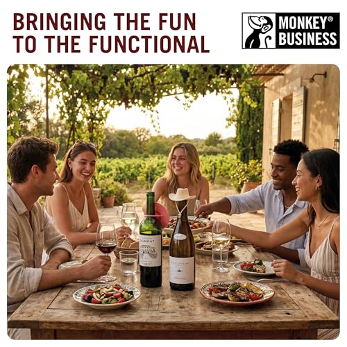Image of Monkey Business Howdy - 2-Pack Cowboy Hat Wine Stoppers - Fun Silicone Bottle Stoppers Keep Wine Fresh - Novelty Kitchen Gadgets & Cute Wine Accessories (Pink & White)