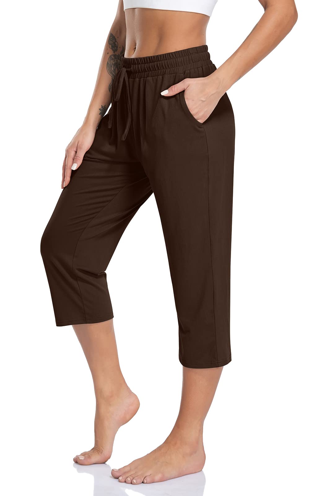 TARSE Women's Capri Yoga Pants Loose Soft Drawstring Workout Sweatpants Causal Lounge Pants with Pockets