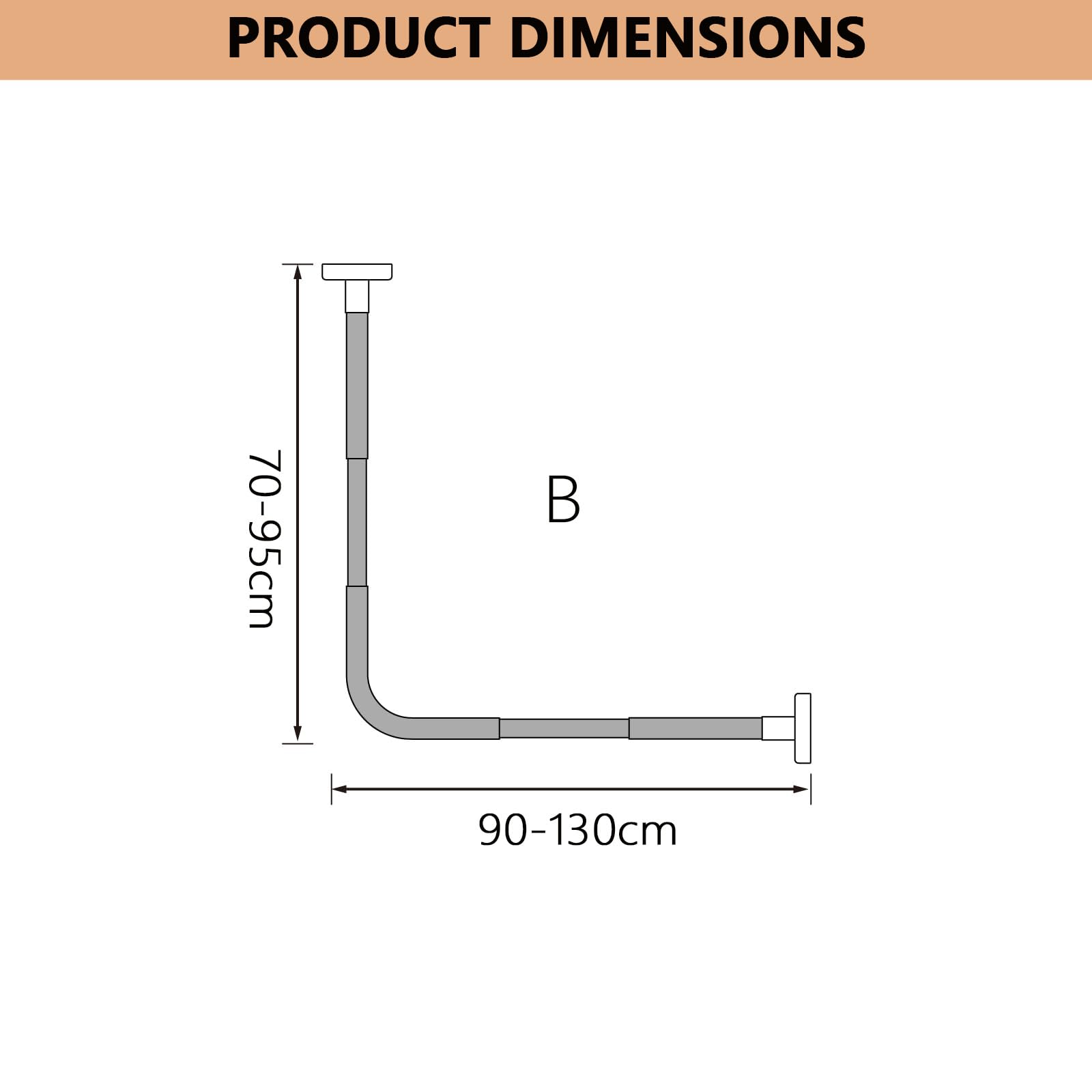 Tringle à Rideau De Douche En Forme De L, Barre Rideau Sans Perçage, Barre De Douche TéLescopique RéGlable 304 Acier Inoxydable Antirouille, Pour Les Vestiair(Size:B 70-95cm x 90-130cm,Color:blanc)