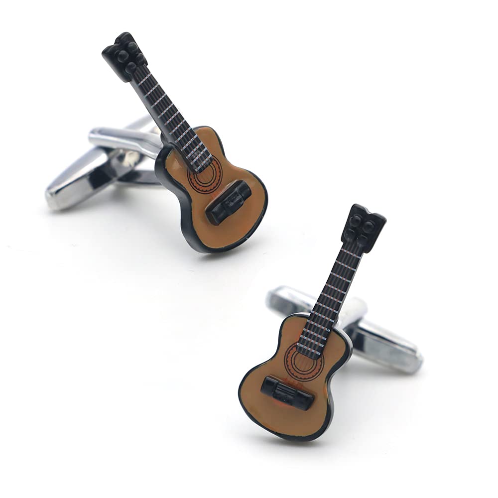 igameMen's Cute Guitar Cufflinks Coffee Color Fashion Music Cuff Links Quality Gift Box For Music Lover