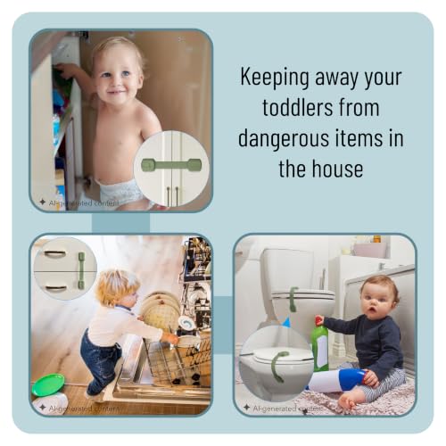 Image of Bates- Child Safety Strap Locks, 6 Pack, Dusty Green, Baby Cabinet Locks with Adjustable Strap Length