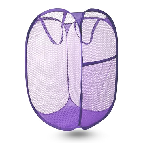 Image of Pop Up Laundry Hamper, Mesh Laundry Basket Collapsible, Foldable Hamper for Travel and Storage (Purple)