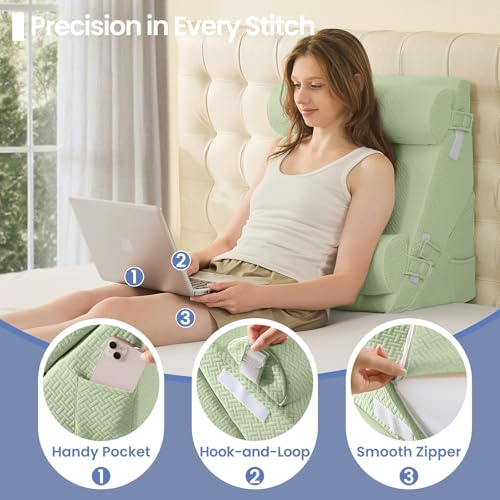 Image of Sasttie Adjustable Wedge Pillow Set for After Surgery, Sage