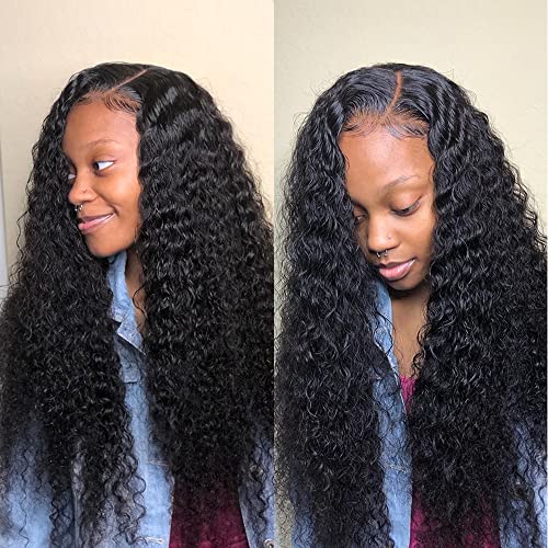 Image of bangjazz Water Wave Lace Front Wigs Human Hair Brazilian 180% Density Virgin Hair Wear and Go Glueless Wig 4X4 Lace Closure Wigs for Black Women Pre Plucked with Baby Hair Natural Color 26 Inch