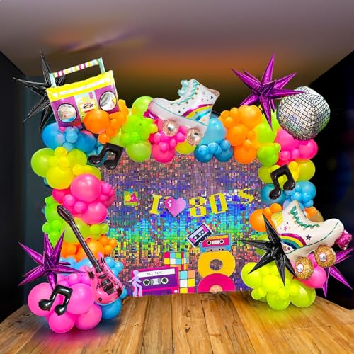 80S Music Theme Balloon Garland arch kit 160pcs with guitar disco ball musical note mylar balloon for back to 80s 90s disco Birthday party graduation prom 2025 grad decorations