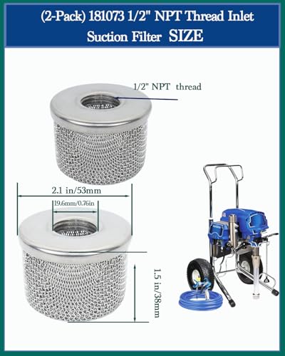 Image of (2pack) 181073 Pump Inlet Strainer Filter 1 /2 inch NPT Thread, Double-Layer Stainless Steel Compatible withGraco 350 EM,380 EM,390 EM, 400 EM, 480 EM, 490 EM,500, Super NOVA, Paint Sprayers