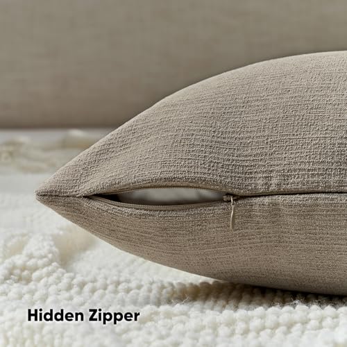 FUTEI Coffee Chenille Decorative Throw Pillow Covers 18x18 Inch Set of 2,Soft Cozy Faux Linen Textured Cushion Case,Farmhouse Home Decor for Couch Living Room