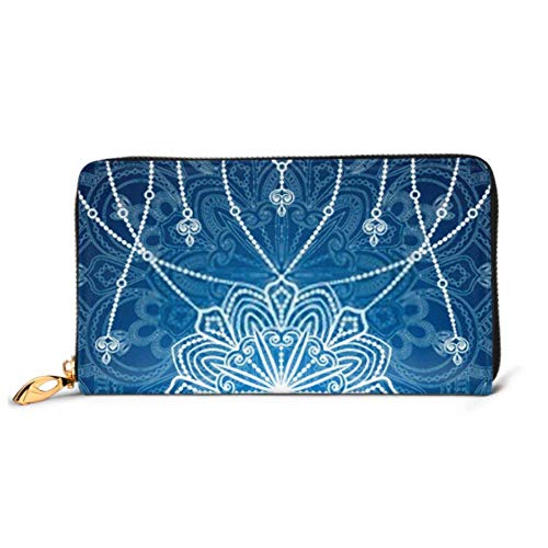 Preisvergleich Produktbild JHGFG Mode Handtasche Reißverschluss Brieftasche Blau Mandala Muster Ethnische dekorative Elemente Telefon Kupplung Geldbörse Abendkupplung Blockieren Leder Brieftasche Multi Card