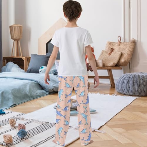 Boy's Pj Pants Cute Dolphins Pink OrangeLounge Bottoms Elastic Waist Kids Joggers with Pockets Size 6-143