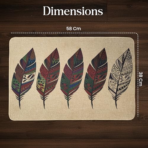 Image of Yellow Weaves 1 Pc Jute Texture Non-Slip Bathmat, Water Absorbent Floor mat, Rugs, Door Mats for Bathroom, Living Room, Bedroom, Entrance, Outdoor, Kitchen, Office (Multi Leaf)