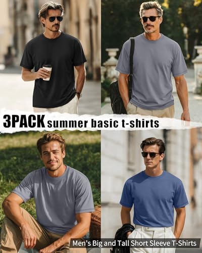 Image of Neer 3 Pack Big and Tall T-Shirts for Men L-7xl Tops | Large Casual Stretch Workout Tees, Short Sleeve Crewneck Oversized Shirts, Classic Summer Outfits, Comfy Basic Loose Clothes