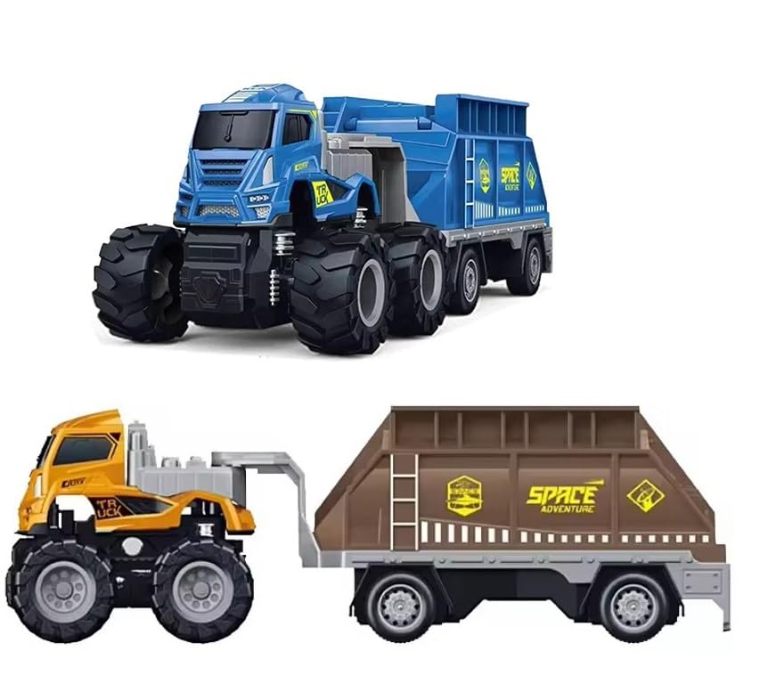 Image of Friction Powered Space Transport Truck Toy for Kids Boys 1:43 Die cast Alloy Model Miniature Trailer Pull Back Vehicle (Pack of 1, Multicolor)